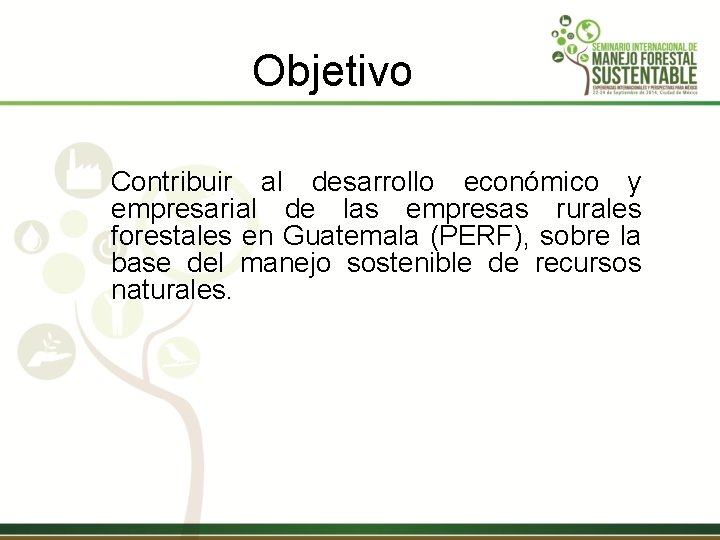 Objetivo Contribuir al desarrollo económico y empresarial de las empresas rurales forestales en Guatemala