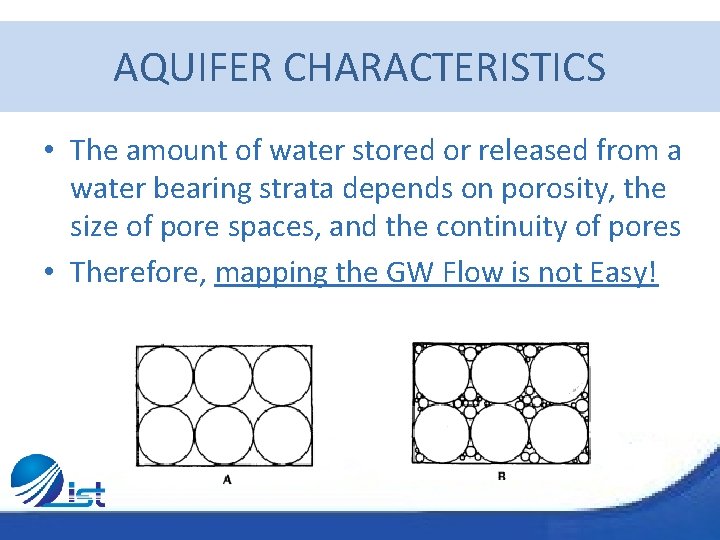 AQUIFER CHARACTERISTICS • The amount of water stored or released from a water bearing