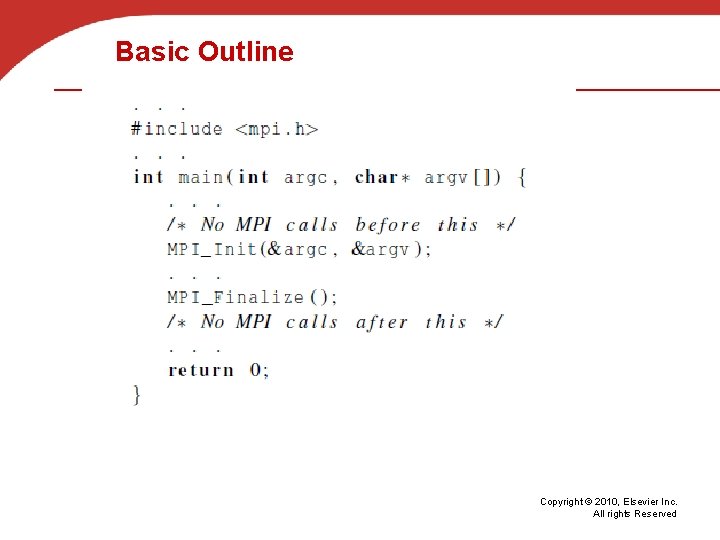 Basic Outline Copyright © 2010, Elsevier Inc. All rights Reserved 