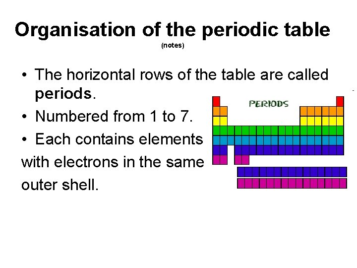 Organisation of the periodic table (notes) • The horizontal rows of the table are