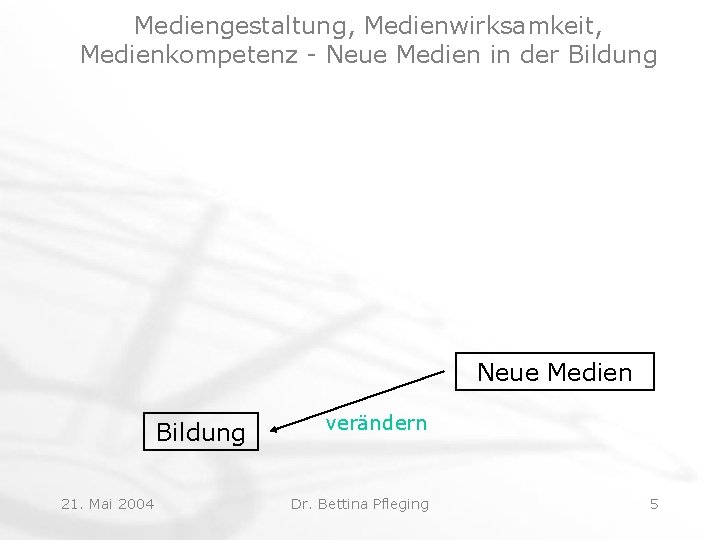 Mediengestaltung, Medienwirksamkeit, Medienkompetenz - Neue Medien in der Bildung Neue Medien Bildung 21. Mai