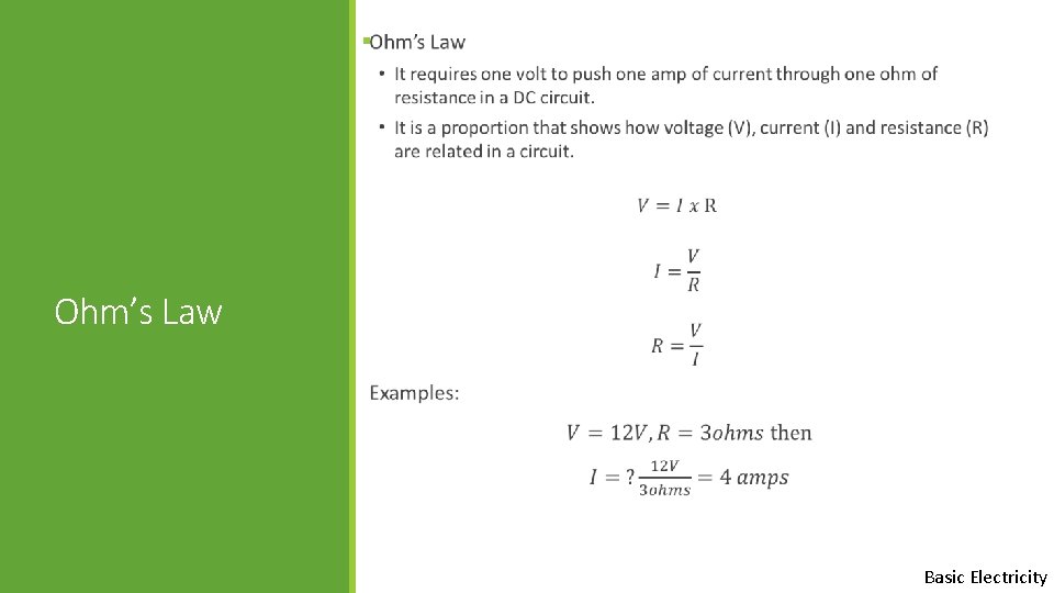 § Ohm’s Law Basic Electricity 