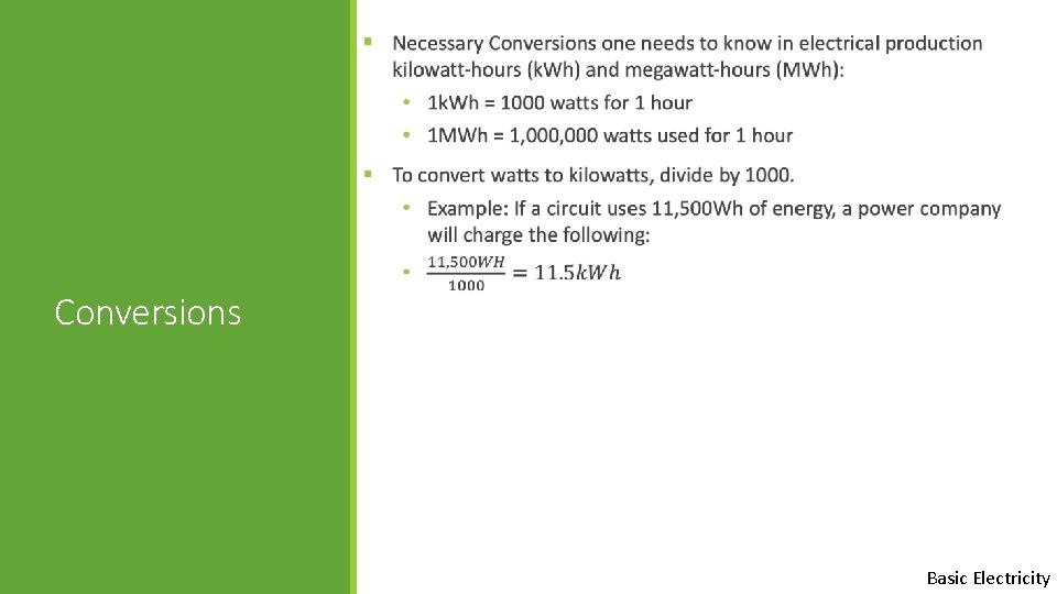 § Conversions Basic Electricity 