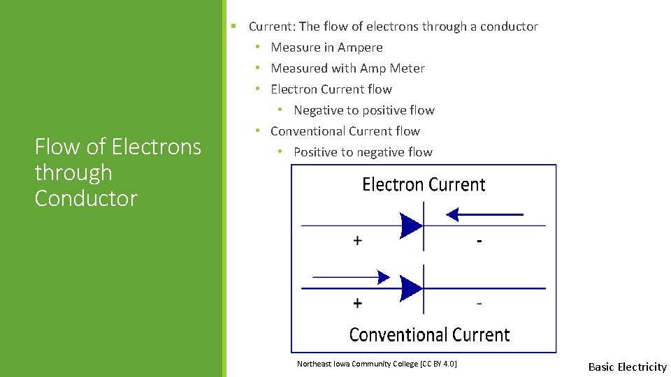 Flow of Electrons through Conductor § Current: The flow of electrons through a conductor