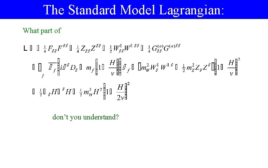 The Standard Model Lagrangian: What part of don’t you understand? 