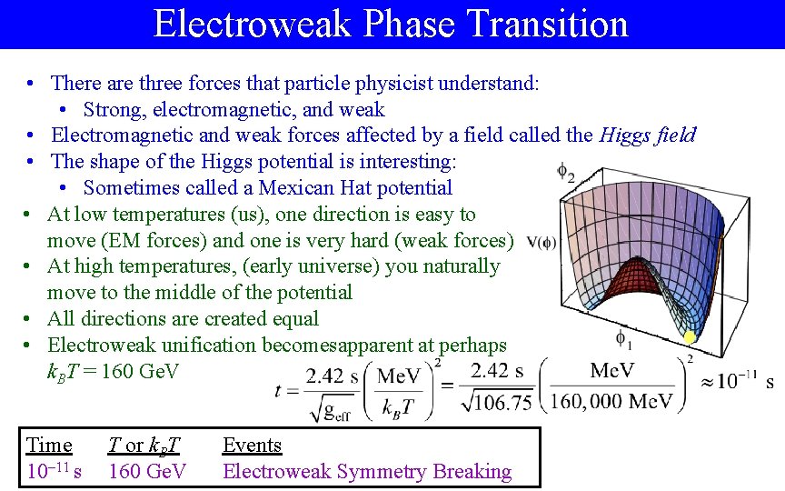 Electroweak Phase Transition • There are three forces that particle physicist understand: • Strong,
