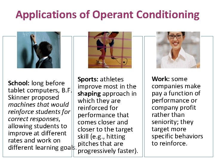 Applications of Operant Conditioning Sports: athletes School: long before improve most in the tablet