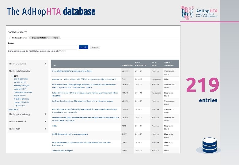 The Ad. Hop. HTA database 219 entries 