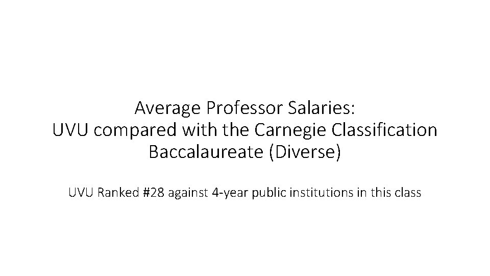 Average Professor Salaries: UVU compared with the Carnegie Classification Baccalaureate (Diverse) UVU Ranked #28