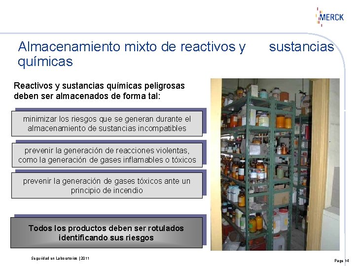 Almacenamiento mixto de reactivos y sustancias químicas Reactivos y sustancias químicas peligrosas deben ser