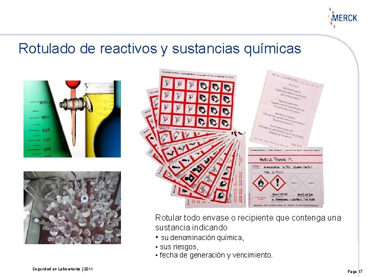 Rotulado de reactivos y sustancias químicas Rotular todo envase o recipiente que contenga una
