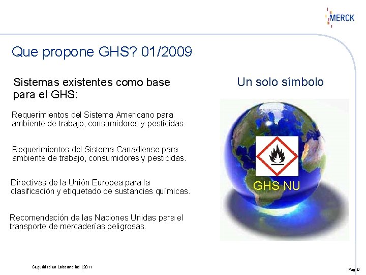 Que propone GHS? 01/2009 Sistemas existentes como base para el GHS: Un solo símbolo