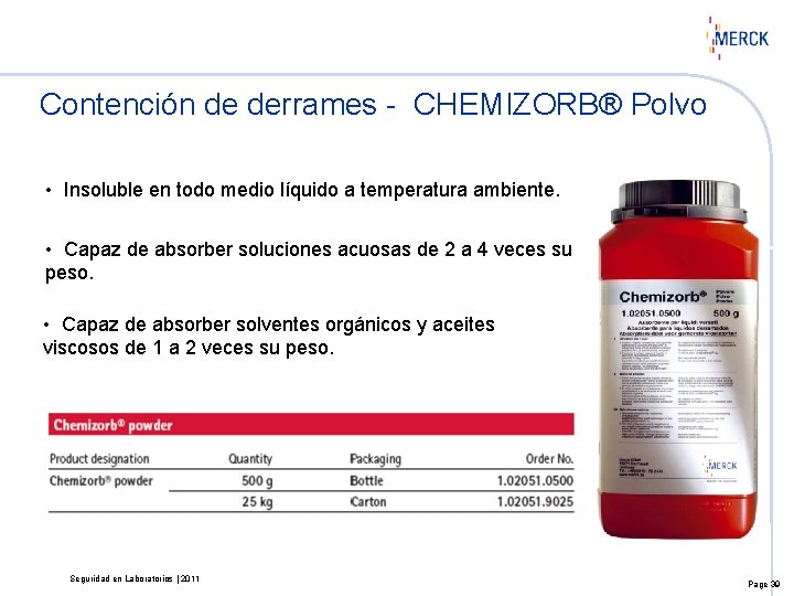 Contención de derrames - CHEMIZORB® Polvo • Insoluble en todo medio líquido a temperatura