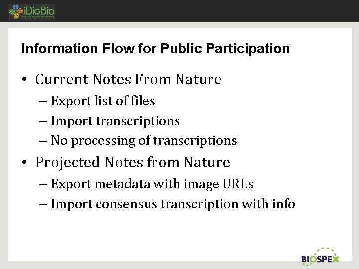 Information Flow for Public Participation • Current Notes From Nature – Export list of