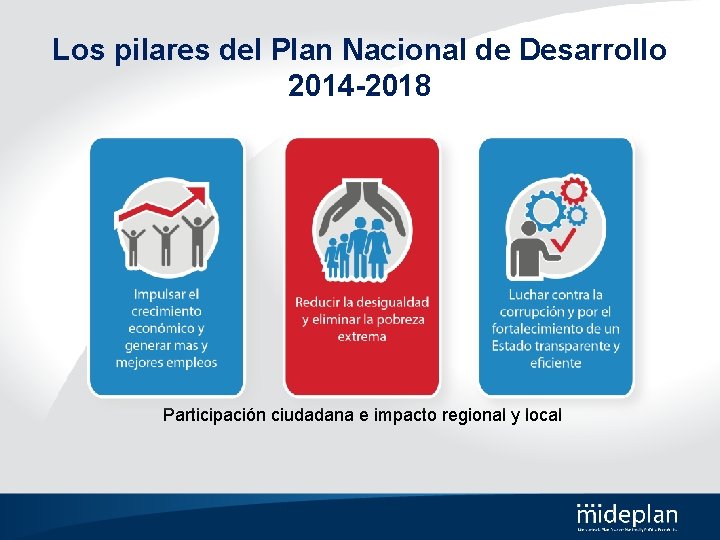 Los pilares del Plan Nacional de Desarrollo 2014 -2018 Participación ciudadana e impacto regional