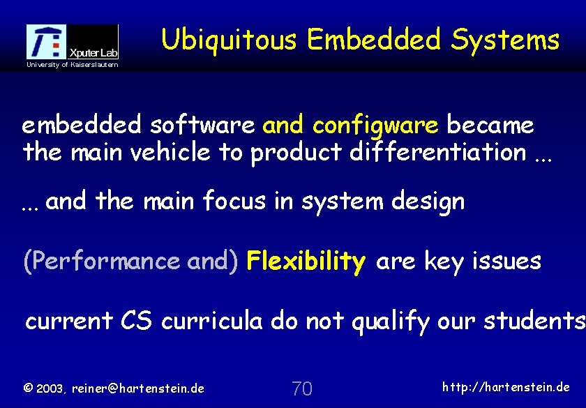 Ubiquitous Embedded Systems University of Kaiserslautern embedded software and configware became the main vehicle