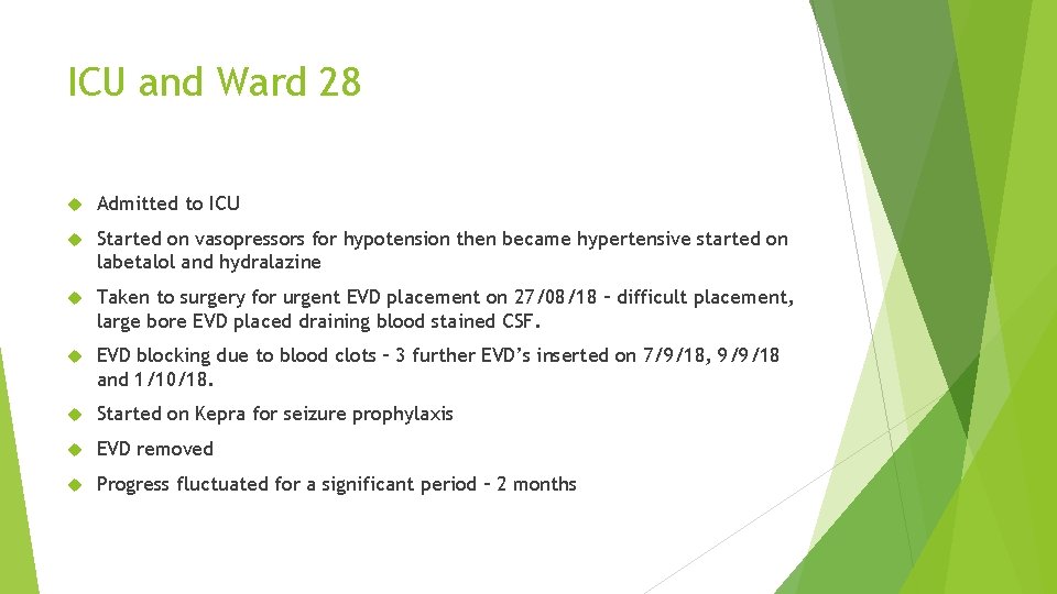 ICU and Ward 28 Admitted to ICU Started on vasopressors for hypotension then became