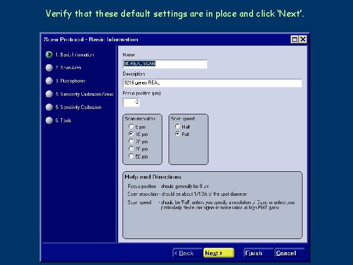 Verify that these default settings are in place and click ‘Next’. 