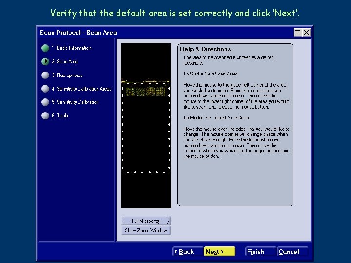 Verify that the default area is set correctly and click ‘Next’. 