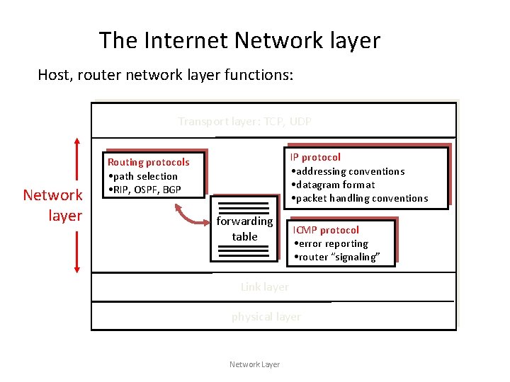 The Internet Network layer Host, router network layer functions: Transport layer: TCP, UDP Network