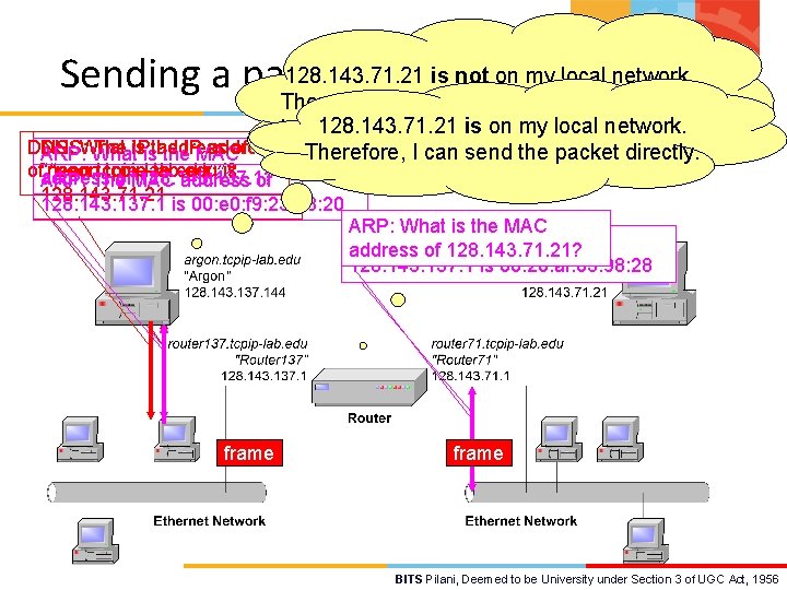 128. 143. 71. 21 is not on my local network. Sending a packet from