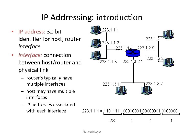 IP Addressing: introduction • IP address: 32 -bit identifier for host, router interface •