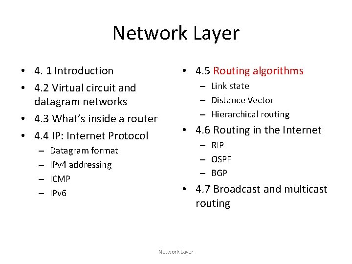 Network Layer • 4. 1 Introduction • 4. 2 Virtual circuit and datagram networks