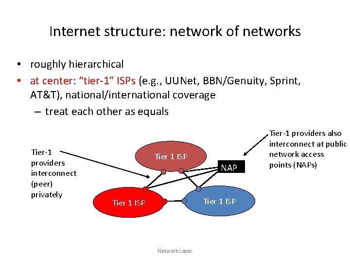 Internet structure: network of networks • roughly hierarchical • at center: “tier-1” ISPs (e.