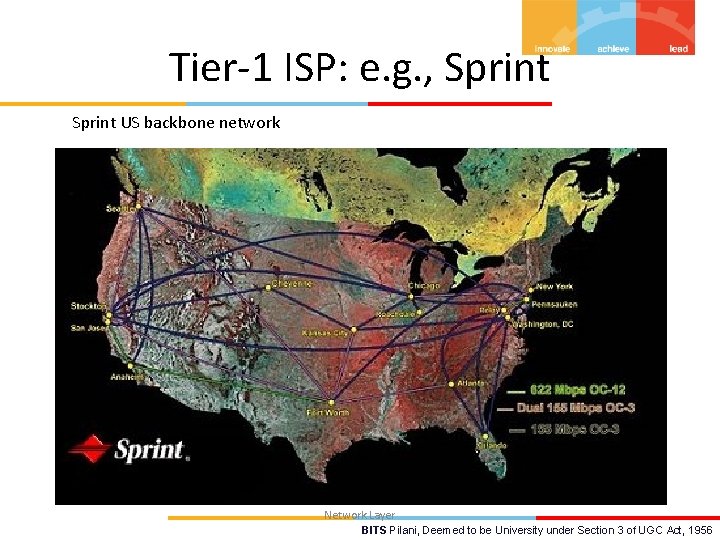 Tier-1 ISP: e. g. , Sprint US backbone network Network Layer BITS Pilani, Deemed