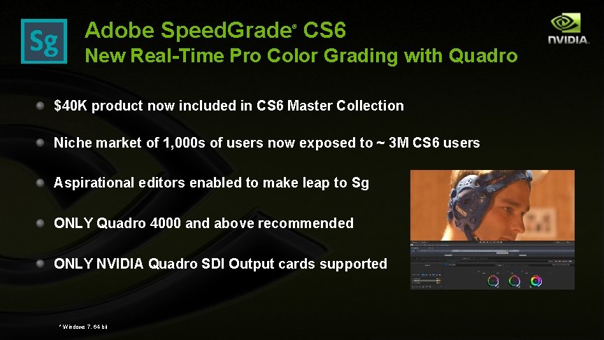 Adobe Speed. Grade CS 6 ® New Real-Time Pro Color Grading with Quadro $40