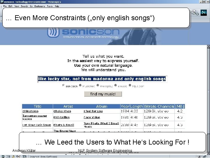 … Even More Constraints („only english songs“) … We Leed the Users to What