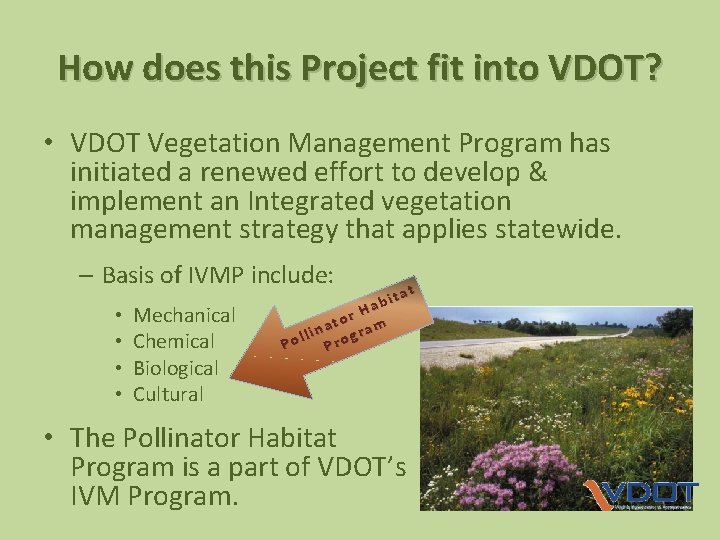 How does this Project fit into VDOT? • VDOT Vegetation Management Program has initiated