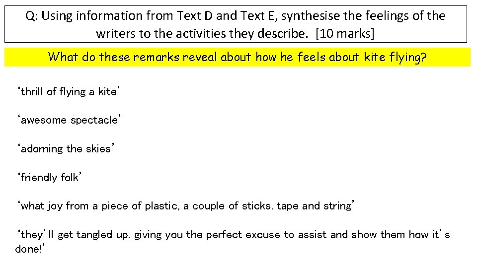 Q: Using information from Text D and Text E, synthesise the feelings of the
