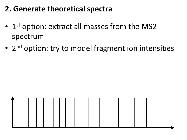 2. Generate theoretical spectra • 1 st option: extract all masses from the MS