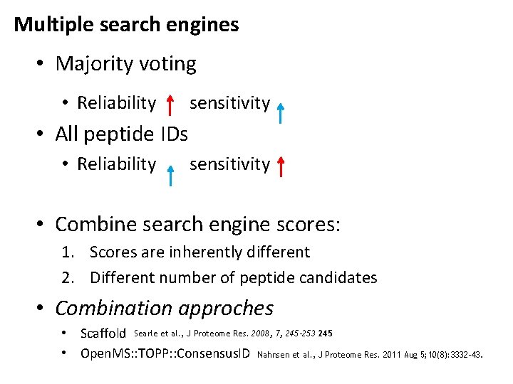 Multiple search engines • Majority voting • Reliability sensitivity • All peptide IDs •