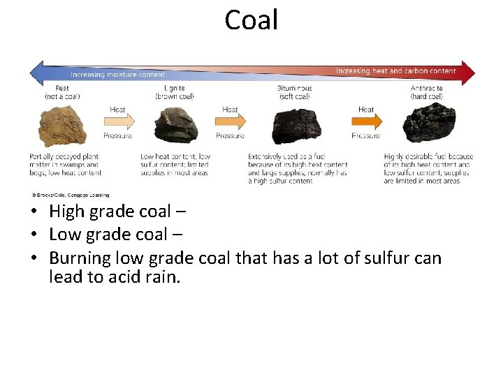 Coal • • Some coal burns cleaner than other coal High grade coal –