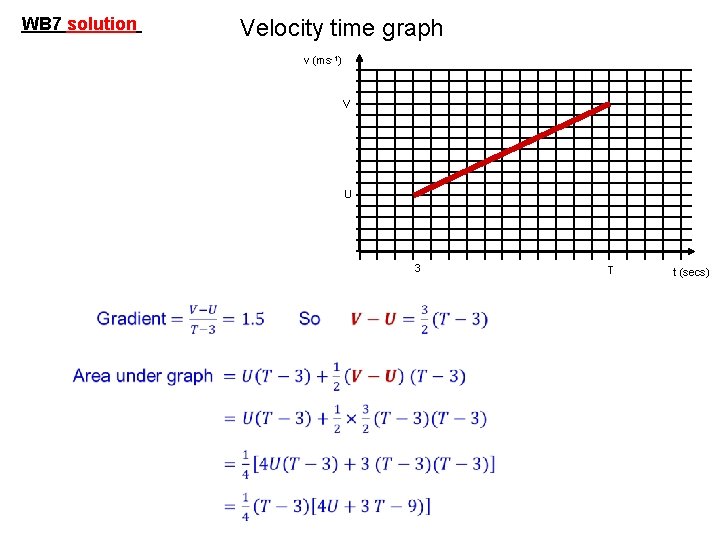 WB 7 solution Velocity time graph v (ms-1) V U 3 T t (secs)