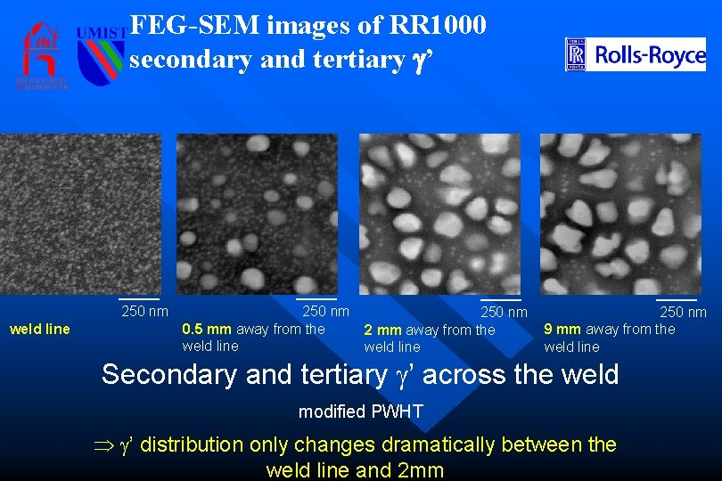 FEG-SEM images of RR 1000 secondary and tertiary g’ 250 nm weld line 250