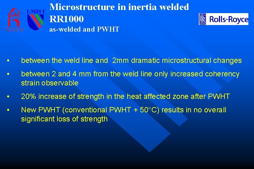 Microstructure in inertia welded RR 1000 as-welded and PWHT • between the weld line