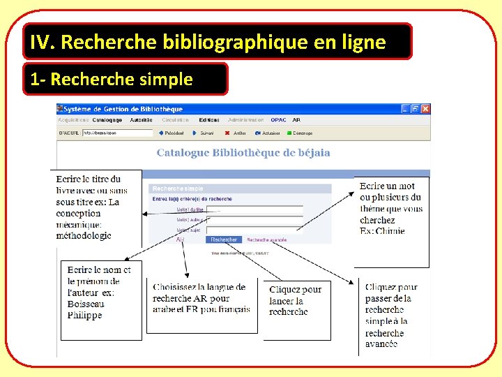 IV. Recherche bibliographique en ligne 1 - Recherche simple 