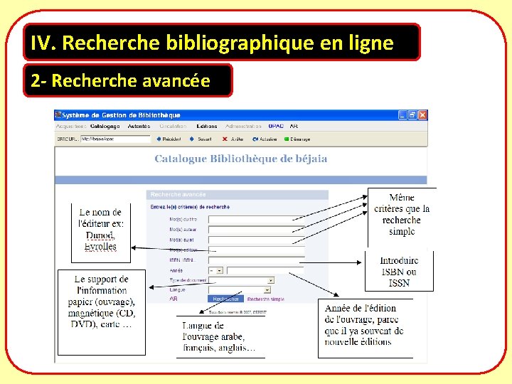 IV. Recherche bibliographique en ligne 2 - Recherche avancée 