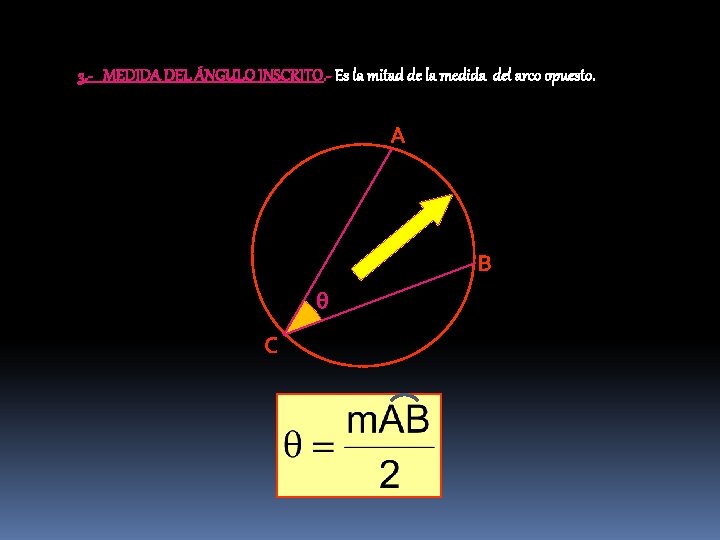 3. - MEDIDA DEL ÁNGULO INSCRITO. - Es la mitad de la medida del