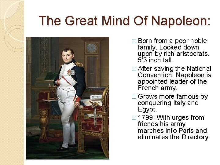 The Great Mind Of Napoleon: � Born from a poor noble family. Looked down