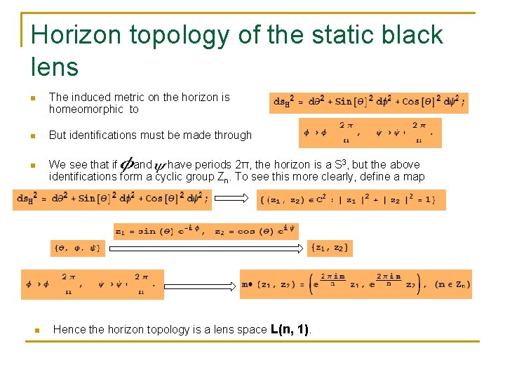 Horizon topology of the static black lens n The induced metric on the horizon