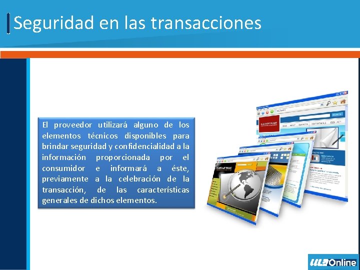 Seguridad en las transacciones El proveedor utilizará alguno de los elementos técnicos disponibles para