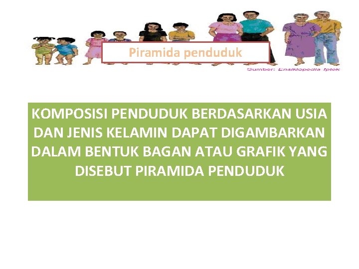 Piramida penduduk KOMPOSISI PENDUDUK BERDASARKAN USIA DAN JENIS KELAMIN DAPAT DIGAMBARKAN DALAM BENTUK BAGAN