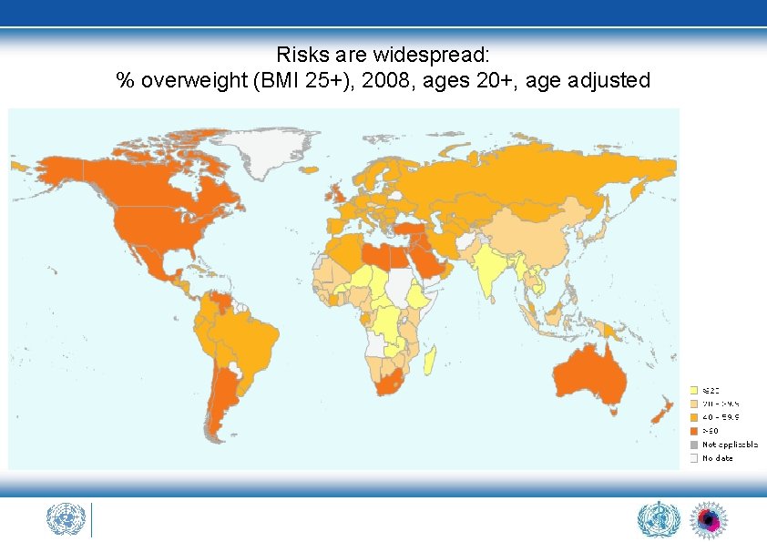 Risks are widespread: % overweight (BMI 25+), 2008, ages 20+, age adjusted 