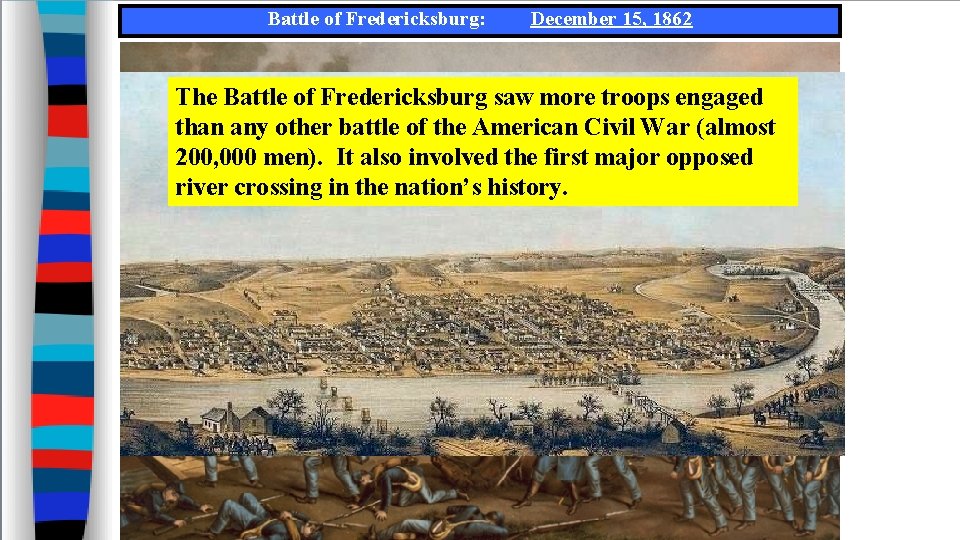 Battle of Fredericksburg: December 15, 1862 The Battle of Fredericksburg saw more troops engaged