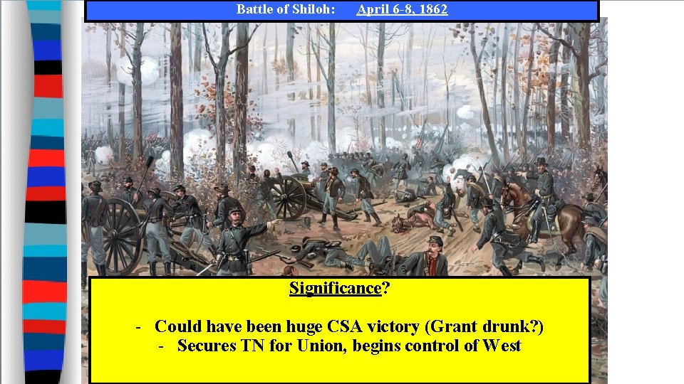 Battle of Shiloh: April 6 -8, 1862 Significance? - Could have been huge CSA