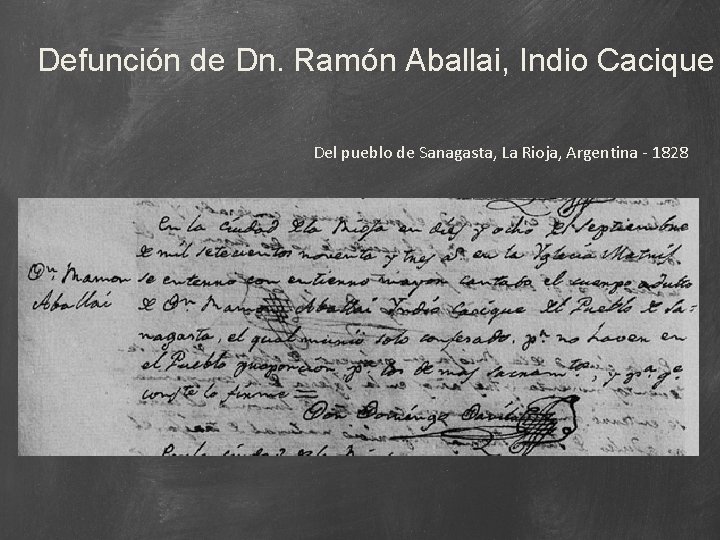 Defunción de Dn. Ramón Aballai, Indio Cacique Del pueblo de Sanagasta, La Rioja, Argentina